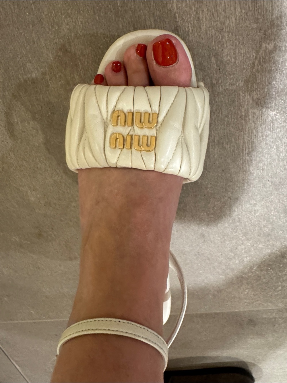 Miu Miu Cream Quilted Cork Wedge Sandals with Gold Logo - Picture 2 of 6